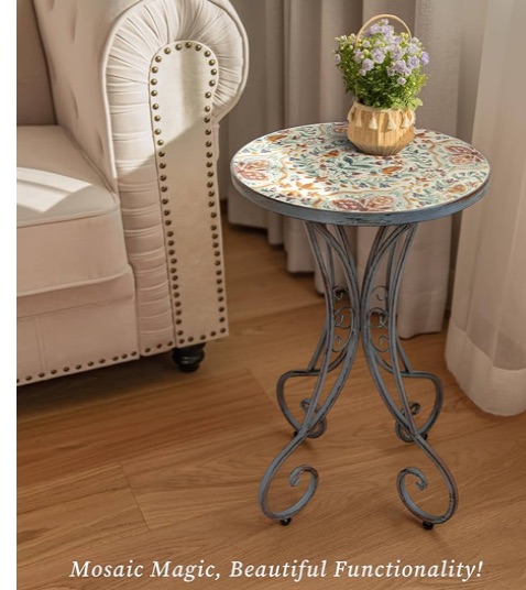 Photo 1 of  4.8 out of 5 stars 40
Mosaic Patio Table and Plant Stand, Outdoor Side Table for Patio with 14" Ceramic Tile Top, Weather Resistant Metal Round End Table Accent Table for Yard Porch Balcony Garden Bedside, Blossom