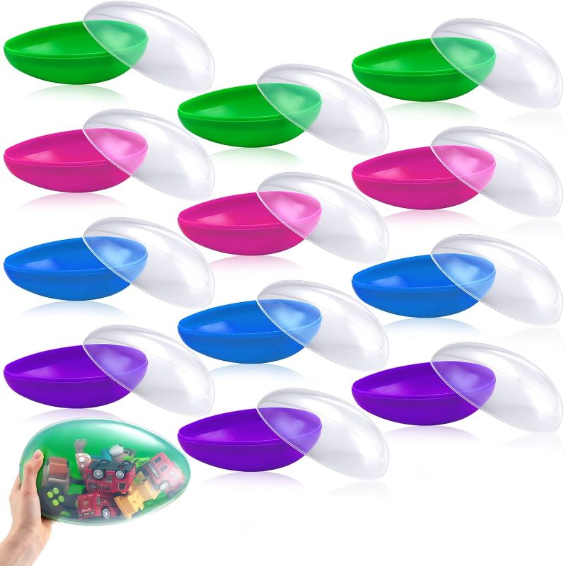 Photo 1 of 12 Pcs Jumbo Fillable Easter Eggs, 7.5 Inch Giant Plastic Easter Eggs Large Colorful Easter Egg Empty Translucent Egg Shaped Containers for Easter Egg Hunt Basket Stuffer Fillers Party Favors