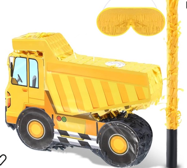 Photo 3 of Construction Dump Truck Pinata Construction Pinata with Blindfold and Bat Construction Party Supplies Tractor Excavator Pinatas for Boy Kids Construction Truck Birthday Decor (Dump Truck)