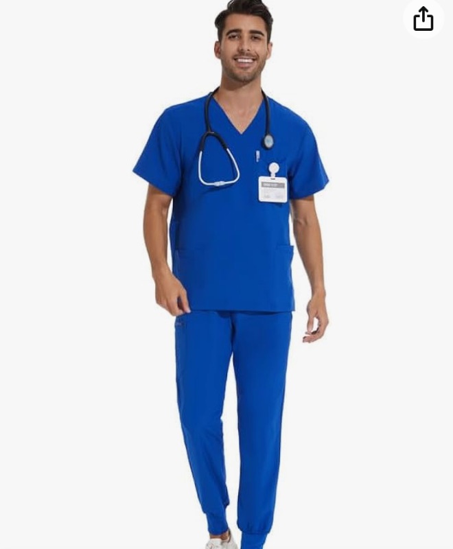 Photo 1 of Men Scrubs Set — Stretch V-Neck Scrub Top & Jogger Pant with 8 Pockets, Yoga Waistband, Anti-Wrinkle Scrubs for Men