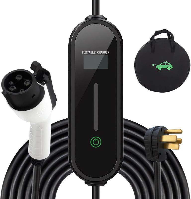 Photo 1 of Level 2 Portable EV Charger with 32Amp, 240V NEMA 14-50 Plug, 16.5ft Cable, Current Adjustable, Delay Charging - Fits All SAE J1772 Electric Vehicle for Indoor/Outdoor Charging
