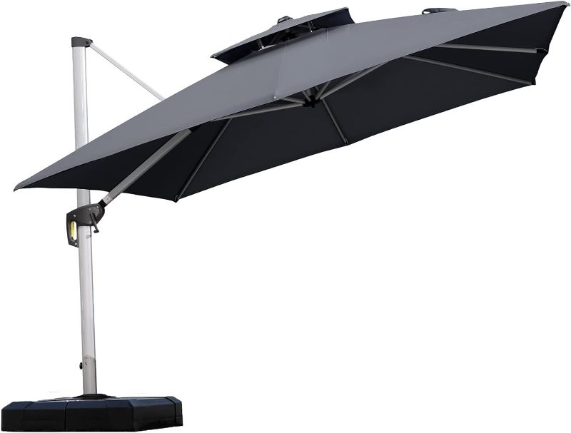 Photo 1 of JEAREY 9FT Cantilever Patio Umbrellas Double Top Outdoor Umbrella Heavy Duty Offset Sun Umbrella with Umbrella Cover for Garden, Deck, Backyard and Pool, Yellow 9FT YELLOW