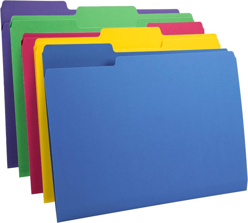 Photo 1 of Amazon Basics File Folders, Letter Size, Heavyweight 1/3-Cut Tab Assorted Colors, 50-Pack
