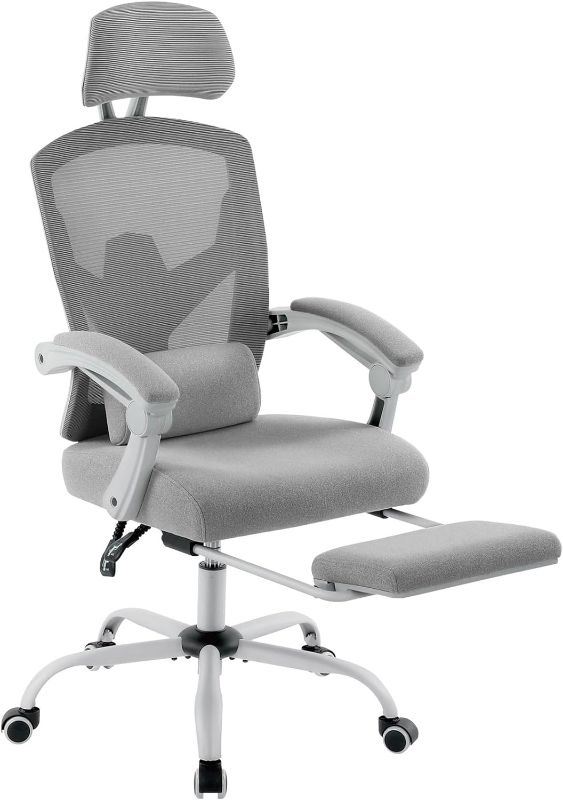 Photo 1 of MCQ Office Computer Desk Chair, Gaming Chairs for Adults, High-Back Mesh Rolling Swivel Reclining Chairs with Wheels, Comfortable Lumbar Support, Comfy Arms for Home, Office, Gaming, Student, Grey
