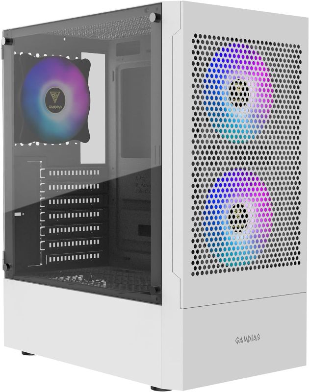 Photo 5 of GAMDIAS White RGB Gaming ATX Mid Tower Computer PC Case with Side Tempered Glass and Excellent Airflow Design & 3 Built-in 120mm ARGB Fans