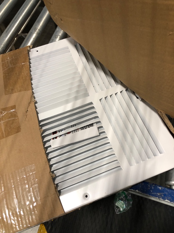 Photo 3 of 14" X 14" 4-Way AIR Supply Grille - Vent Cover & Diffuser - Flat Stamped Face - White [Outer Dimensions: 15.75"w X 15.75"h] 14 x 14 - 4Way White