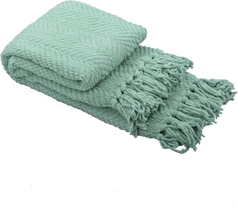 Photo 1 of Home Soft Things Throw Blanket Knitted Tweed Throw 50'' x 60'', sage green, Super Soft Cozy Warm Comfortable Breathable Throw for Living Room Chair Couch Bed Sofa Bedroom Home Décor
