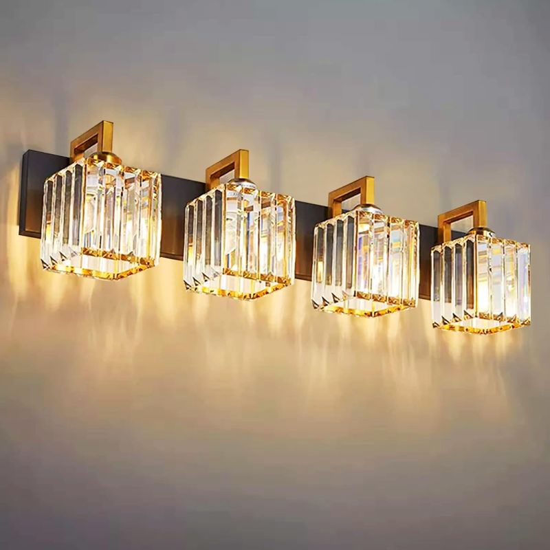 Photo 1 of **MISSING 2** Modern Crystal Bathroom Vanity Light - 4 Lights Vanity Light with Crystal Lamp Shade, Brushed Nickel Bathroom Light Fixture,Black & Gold Light Fixture Above the Mirror,Bathroom Wall Sconce,E26 Socket
