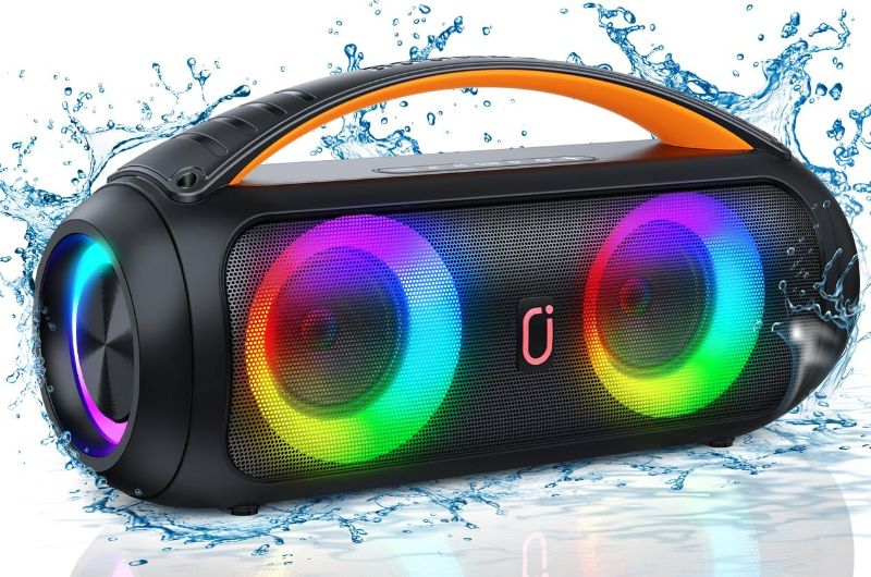 Photo 1 of D16 Portable Bluetooth Speaker, 40W Loud Big Boombox Speaker with Deep Bass, Outdoor Wireless Speaker with Disco Lights for Party, Birthday Gifts, Waterproof/TWS
