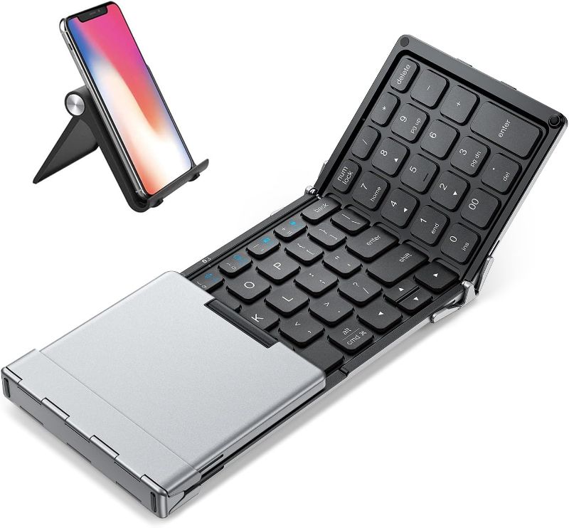 Photo 1 of iClever Portable Keyboard, BK09 Foldable Keyboard with Number Pad for Travel, USB-C Charging Wireless Bluetooth Keyboard for iPad, iPhone, Laptop and Tablet, Sync up to 3 Devices
