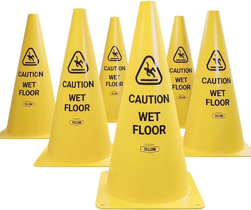 Photo 1 of Yellow Safety® Commercial 15 Inch "Caution Wet Floor" Sign Cone, 6 ct., Easy to Use and Store
