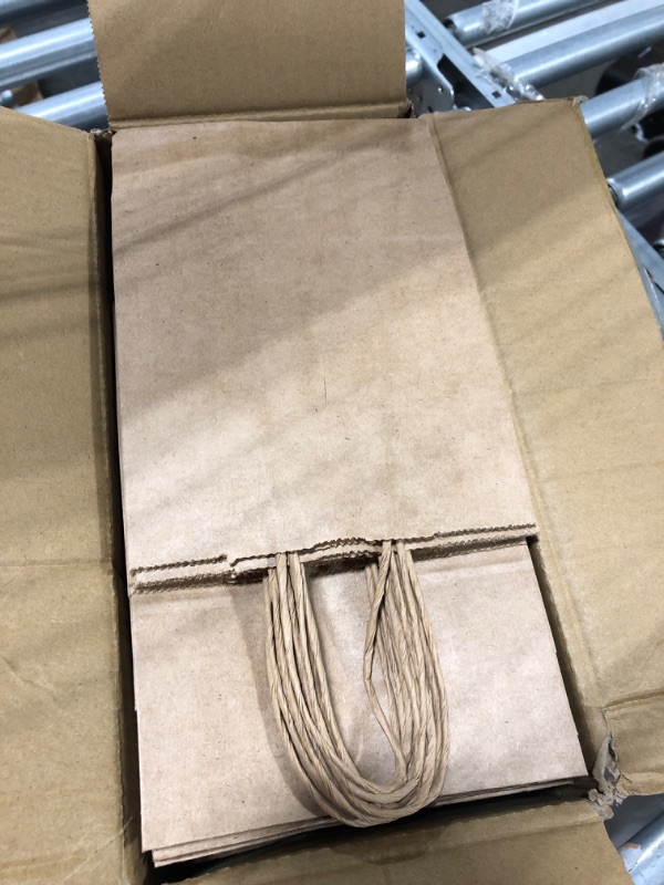 Photo 3 of 100 Pack 5.8x3.2x8.25 Inch Brown Kraft Paper Gift Bags with Handles - Bulk Small Plain Natural Bags for Birthday Party Favors, Grocery, Retail Shopping, Wedding, Craft, Goody, Takeouts, and Business 1 Count (Pack of 100) Brown****USED*** 