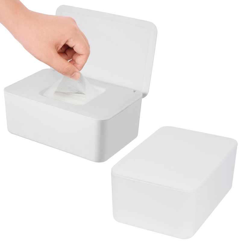 Photo 1 of 2 Pack Wipes Dispenser, Wipe Holder for Baby & Adult, Seposeve Refillable Wipe Container, Keeps Wipes Fresh, Far from Dirty Wipes, Easy to Open/Close Wipes Pouch Case. (2 White)