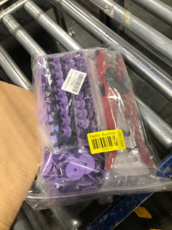Photo 1 of Cattle Ear Tags 001-100 Number Plastic Livestock Animal Tag for Cows Ear Tag Applicator Kit (Purple)