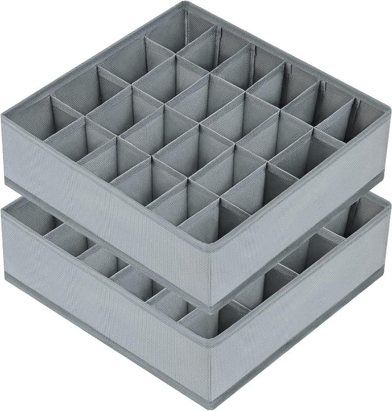 Photo 1 of Joyoldelf Sock Drawer Organizer Divider 2 Packs Underwear Organizer, 24 Cell Closet Organizers and Storage Organizer Sock Holders Organizers for Storing Socks, Handkerchiefs, Ties, Belts (Grey)