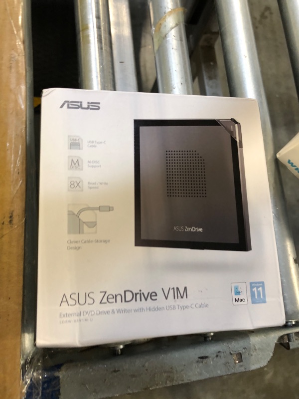 Photo 2 of ASUS ZenDrive V1M External DVD Drive and Writer with Built-in Cable-Storage Design, USB-C Interface, Compatible with Win 11 and macOS, M-DISC Support (SDRW-08V1M-U)