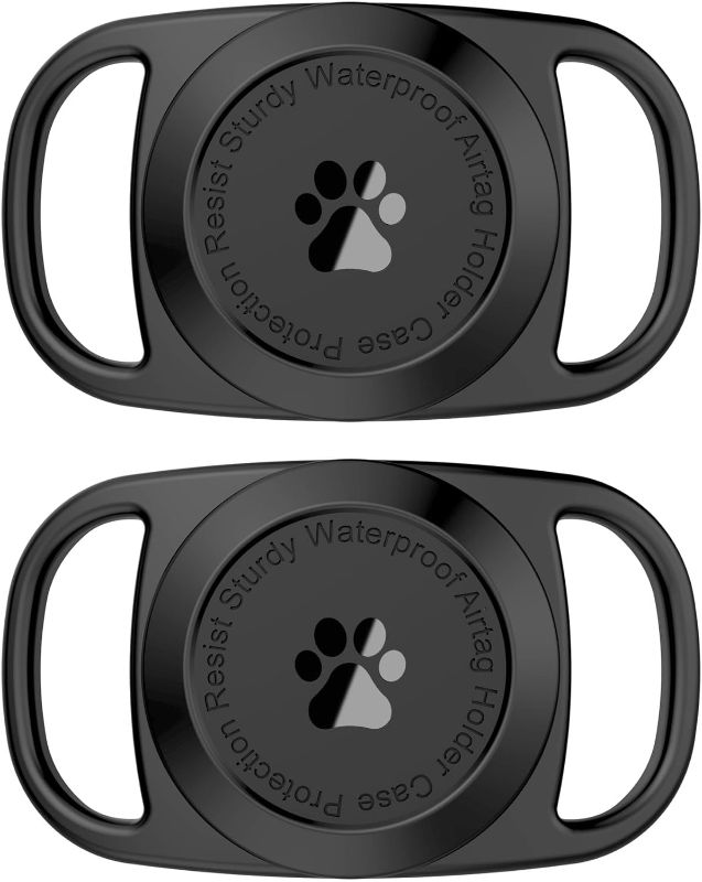 Photo 1 of Airtag Dog Collar Holder, [2 Pack], Waterproof Protective Case for Apple AirTag, Durable & Lightweight with Full-Body Protection, Soft Silicone, Black
