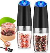 Photo 1 of Gravity Electric Salt and Pepper Grinder Set, Automatic and Battery-Operated with Adjustable Coarseness, LED Light, One Hand Operated By Rongyuxuan