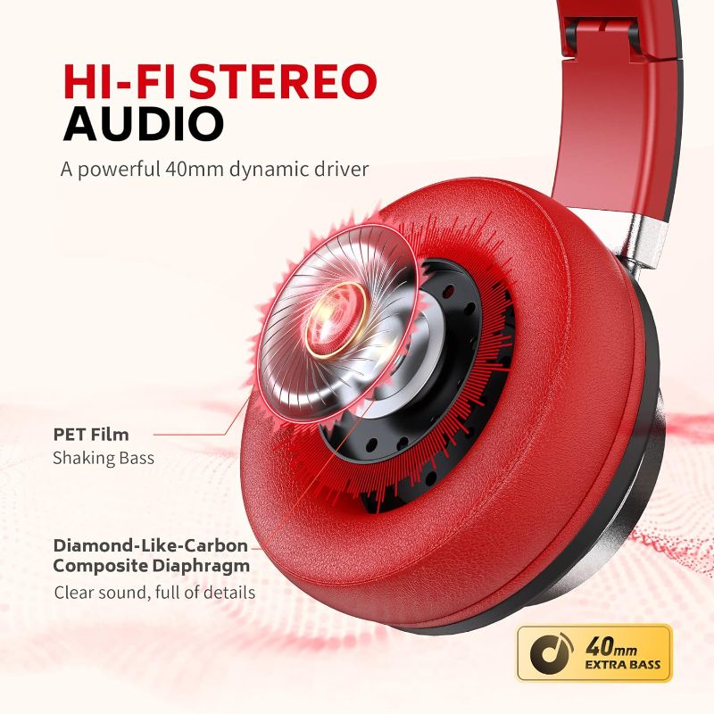 Photo 1 of COOSII Over Ear Headphones Wired, AC01 Noise Isolating Corded Stereo Headsets with Microphone Volume Control for Adults Teens 3.5mm Jack for Chromebooks, Laptop, Computer, Tablets, Travel (Black Red)