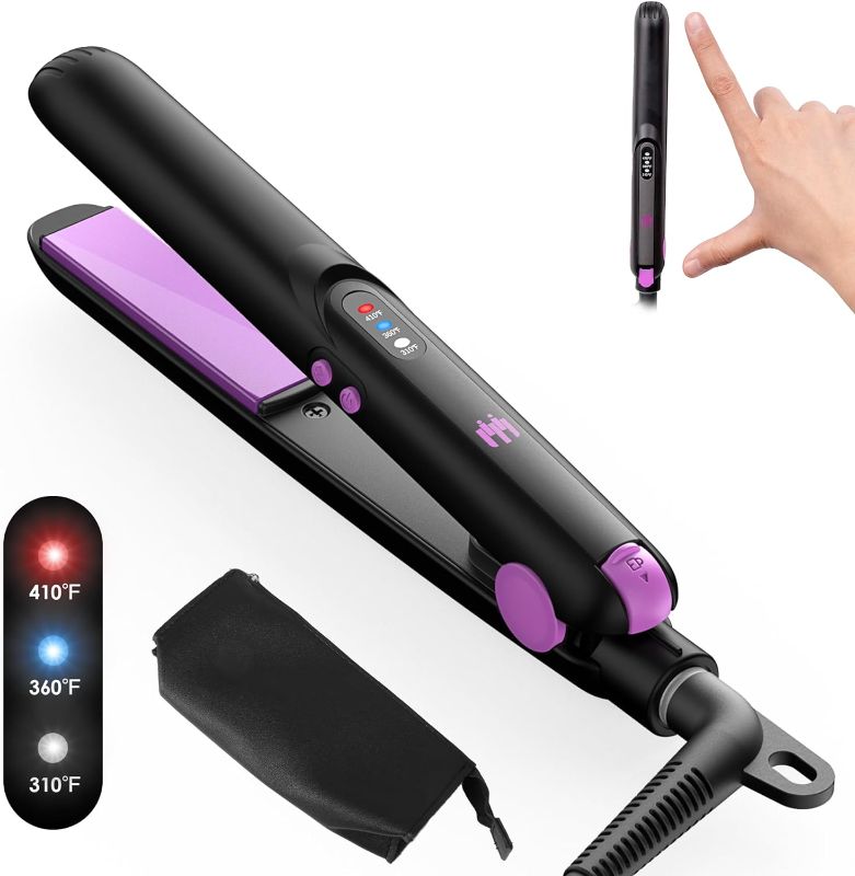 Photo 1 of Elilier Mini Flat Iron 0.7 Inch, Ceramic Small Hair Straightener for Short Hair Curls Bangs, 3 Temperature Adjustable Small Flat Iron, Portable Travel Iron with Travel Pouch, Mothers Day Gift for Mom