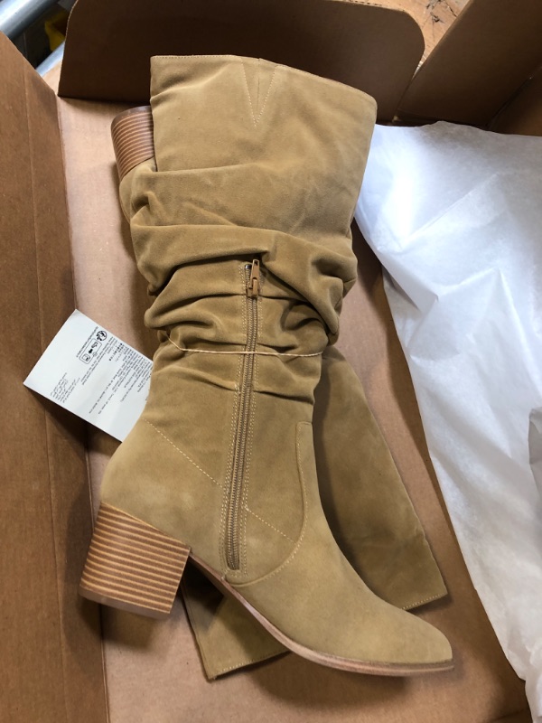Photo 1 of mysoft Women's Cowboy Knee-High Boots Pointed Toe Mid Chunky Heel Pull On Slouchy Boots with Zippers