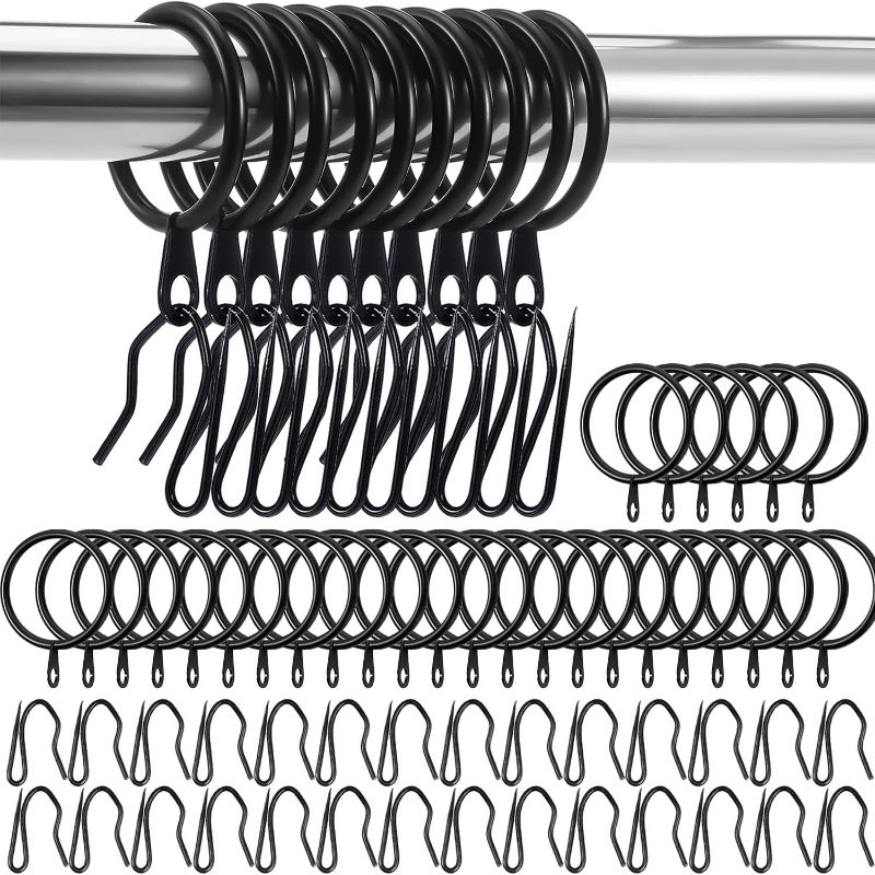 Photo 1 of 30 Pieces Metal Drapery Curtain Rings Curtain Hanging Rings and 30 Pieces Metal Curtain Drapery Pin Hooks for Window Curtain, Door Curtain and Shower Curtain, 30 mm Internal Diameter Curtain Rings