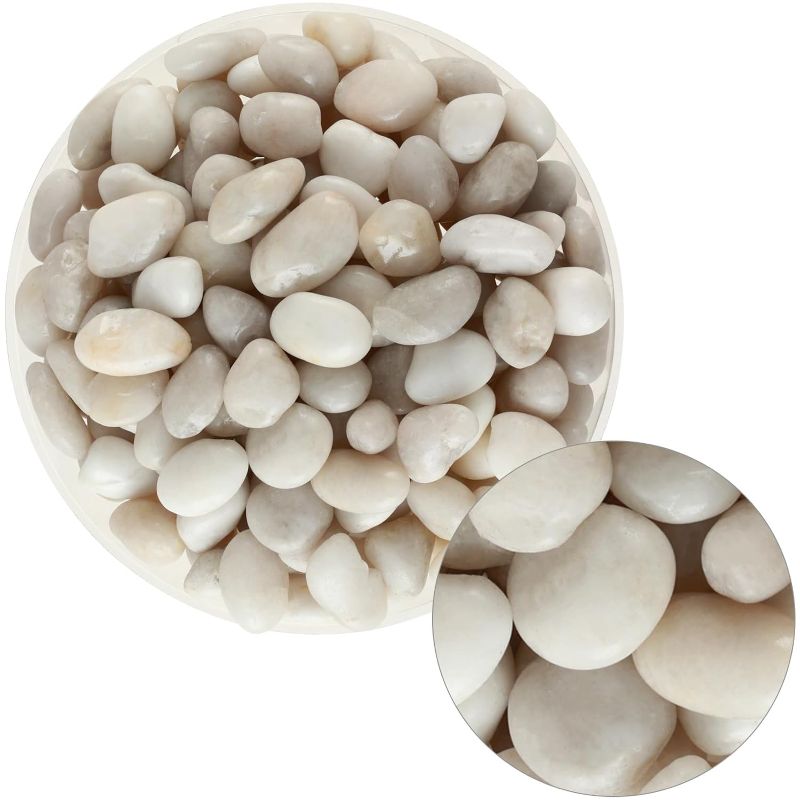 Photo 3 of 11 Lbs Natural River Rocks for Plant 1" - 2" Large Polished Landscaping Garden Stones Aquarium Gravel Decorative White Pebbles for Indoor Outdoor Planters, Big Terrarium Rocks, Vase Filler, Home Décor 1-2 in Polished white/ 11 pounds