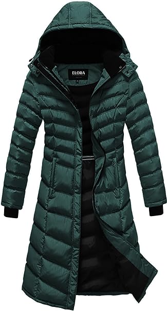 Photo 1 of ELORA Women's Warm Winter Heavyweight Quilted 40' inch Long Fleece Trim Puffer Coat Parka Removal Hood