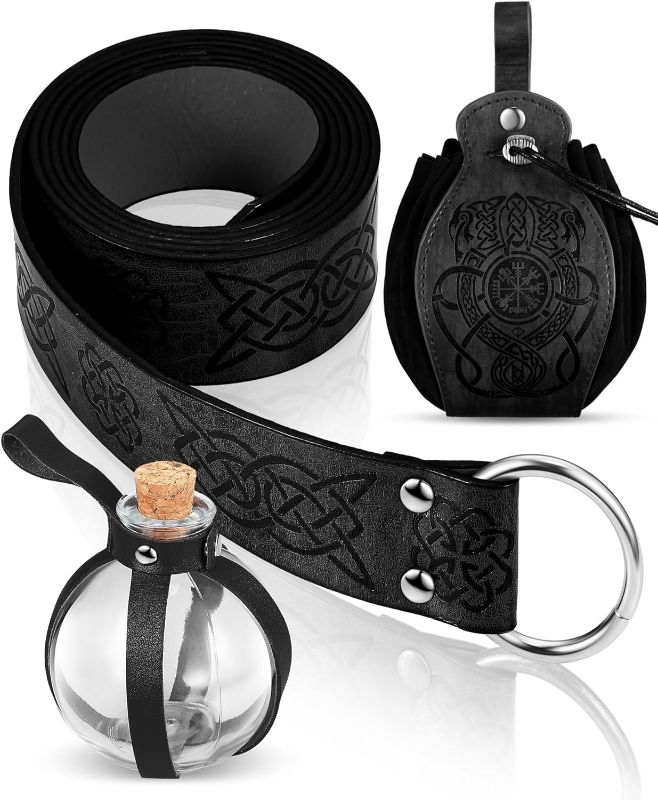 Photo 1 of LEIFIDE 3 Pcs Medieval Belt Pouch Viking Belt Potion Bottles with Cork Renaissance Accessories renaissance belt Medieval Bag