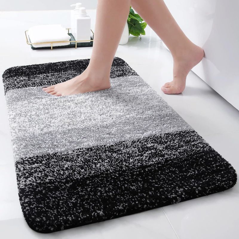 Photo 1 of Arotive Microfiber Bathroom Rugs, Shaggy Soft and Absorbent, Non-Slip, Thick Plush Machine Washable Dry Bath Mats for Bathroom, Tub and Shower, 24" x 16", Black