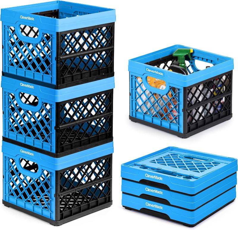 Photo 2 of CleverMade Collapsible Milk Crate, 25L Neptune Blue, 3 Pack