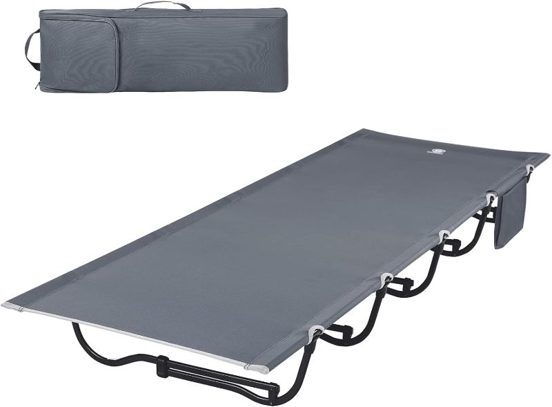 Photo 1 of **GOOD USED**EVER ADVANCED Folding Camping Cot for Adults, Compact Sleeping Cots with Side Pocket, Portable Heavy Duty Foldable Camp Bed with Carry Bag for Outdoor, Travel, Grey
