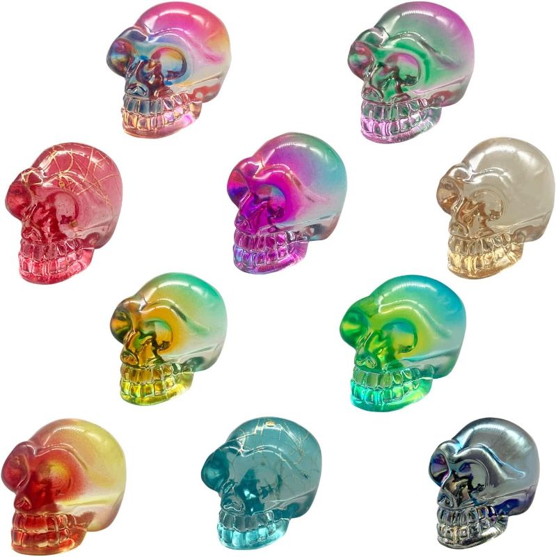 Photo 1 of 2.5 inch Crystal Skull Statues, Hand Carved Gemstone Human Skull Stone Figurine, Healing Reality Energy Reiki Gemstone Collection Statue.

