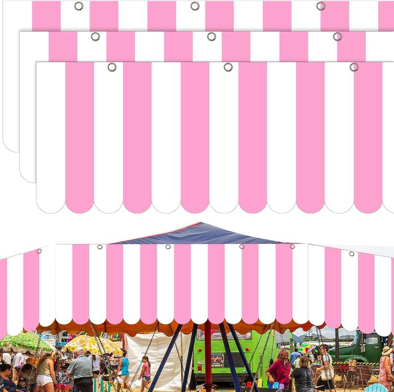 Photo 1 of  Ice Cream Awning Decorations Carnival Tent Circus Pride Month Hanging Decorations Carnival Banner Concession Stand Sign Canopy Awning for Mardi Gras, 9.84''x78.74''(Pink and White)
