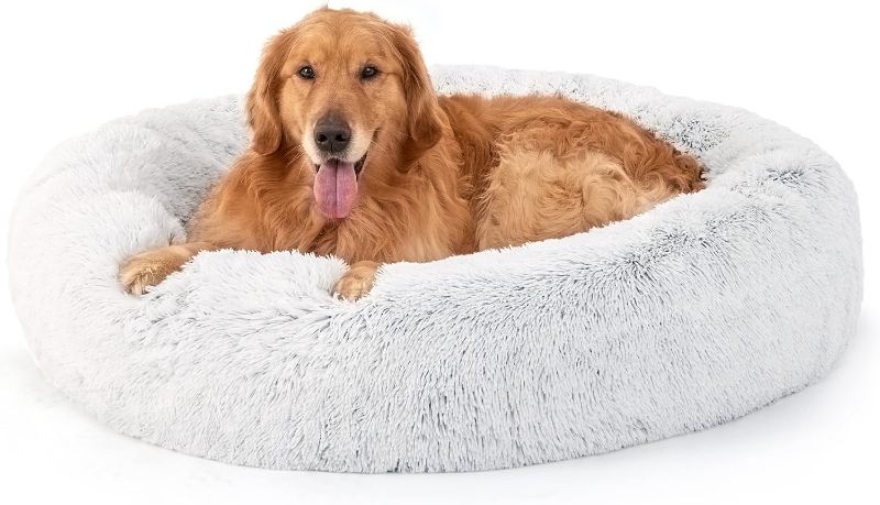 Photo 1 of  Bedsure Calming Dog Bed for Extra Large Dogs - Donut Washable Large Pet Bed, 45 inches Anti-Slip Round Fluffy Plush Faux Fur Dog Bed, Fits up to 125 lbs...