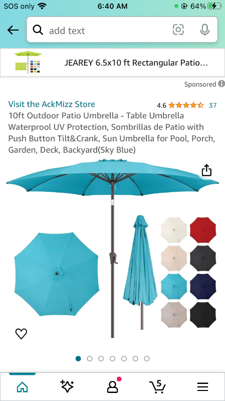 Photo 1 of 10ft Outdoor Patio Umbrella - Table Umbrella Waterprool UV Protection, Sombrillas de Patio with Push Button Tilt&Crank, Sun Umbrella for Pool, Porch, Garden, Deck, Backyard(Sky Blue)