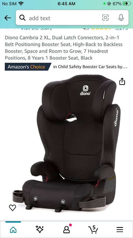 Photo 1 of Diono Cambria 2 XL, Dual Latch Connectors, 2-in-1 Belt Positioning Booster Seat, High-Back to Backless Booster, Space and Room to Grow, 7 Headrest Positions, 8 Years 1 Booster Seat, Black