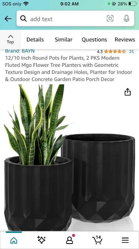 Photo 1 of 12/10 Inch Round Pots for Plants, 2 PKS Modern Fluted Mgo Flower Tree Planters with Geometric Texture Design and Drainage Holes, Planter for Indoor & Outdoor Concrete Garden Patio Porch Decor