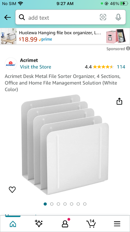 Photo 1 of Acrimet Desk Metal File Sorter Organizer, 4 Sections, Office and Home File Management Solution (White color