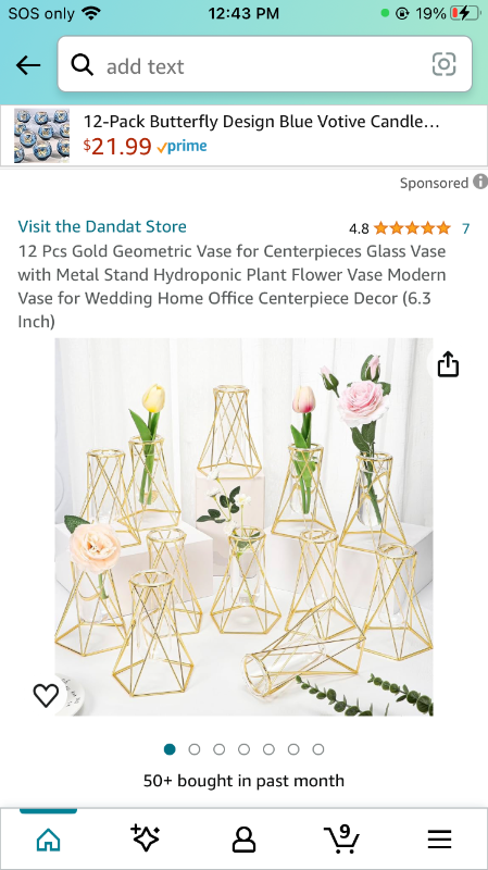 Photo 1 of 12 Pcs Gold Geometric Vase for Centerpieces Glass Vase with Metal Stand Hydroponic Plant Flower Vase Modern Vase for Wedding Home Office Centerpiece Decor (6.3 Inch)