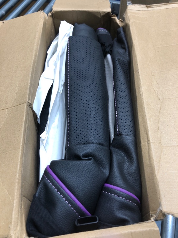 Photo 4 of CAR PASS Piping PU Leather Car Seat Cover,Inside Zipper Design and Reserved Opening Holes Airbag Compatible,Universal FIT for Car, SUVs,Van,Trucks,Full Set, Black & Purple Black and Purple