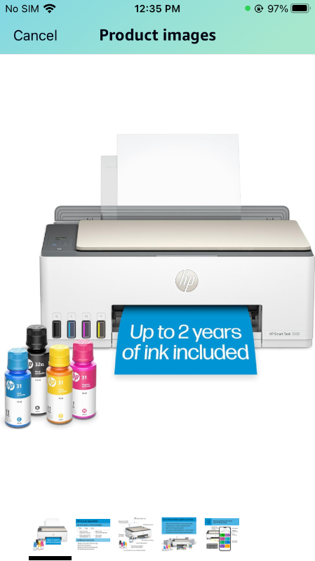 Photo 1 of HP Smart-Tank 5000 Wireless All-in-One Ink-Tank Printer with up to 2 years of ink included, mobile print, scan, copy, white, 17.11 x 14.23 x 6.19