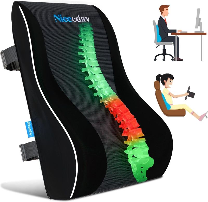 Photo 1 of Lumbar Support Pillow for Office Chair Car Lumbar Pillow Lower Back Pain Relief Memory Foam Back Cushion with 3D Mesh Cover, Back Pillow Ergonomic Orthopedic Back Rest