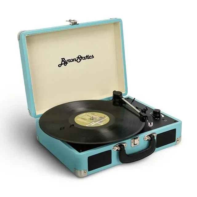 Photo 1 of ByronStatics Vinyl Record Player, 3 Speed Turntable Bluetooth Record Player with Built in Stereo Speakers, Replacement Needle, RCA Line Out, AUX in, Portable Vintage Suitcase - Teal