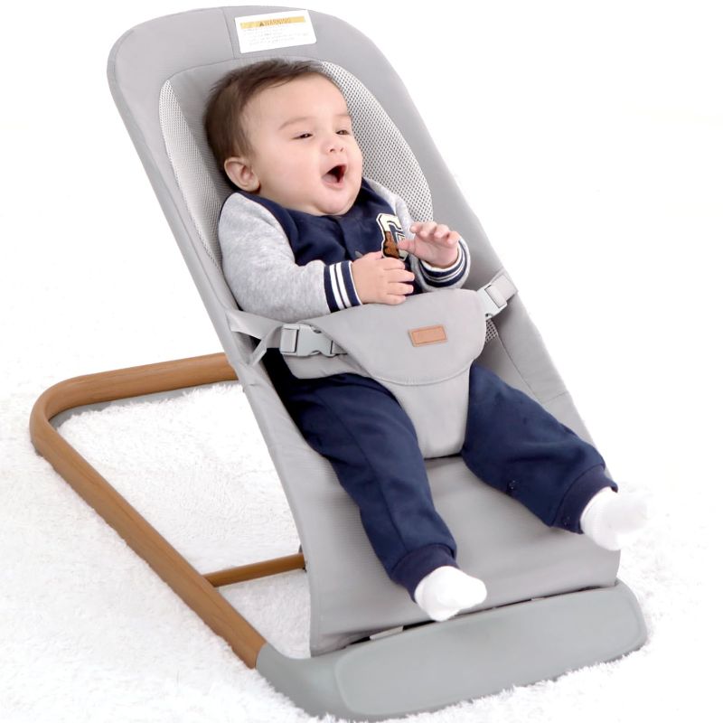 Photo 1 of AMKE CooCon Baby Bouncer,Ergonomic Bouncer Seat for Babies with 3 Recline Positions,Portable Newborn Bouncer Seat, Mesh Design Bouncers for Infants,Gray