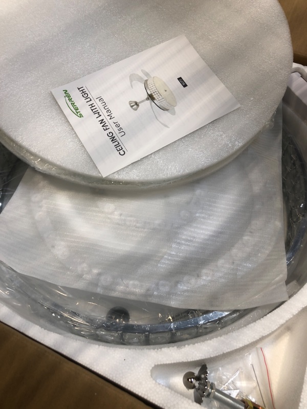 Photo 1 of STERREN Modern Crystal Ceiling Fan with Light, 42'' Retractable Ceiling Fans with Remote Control,Smart Chandelier Dimmable LED Light for Living Room, Kitchen, Bedroom, Silver Fandelier