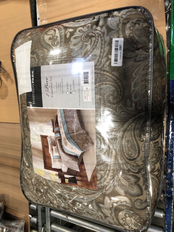 Photo 2 of ***BRAND NEW /FACTORY SEALED***Madison Park Comforter Faux Silk-Traditional Luxurious Jacquard Design All Season Set, Matching Bed Skirt, Decorative Pillows, King(104"x92"), Blue 7 Piece Caroline, Blue/Brown King (104 in x 92 in)