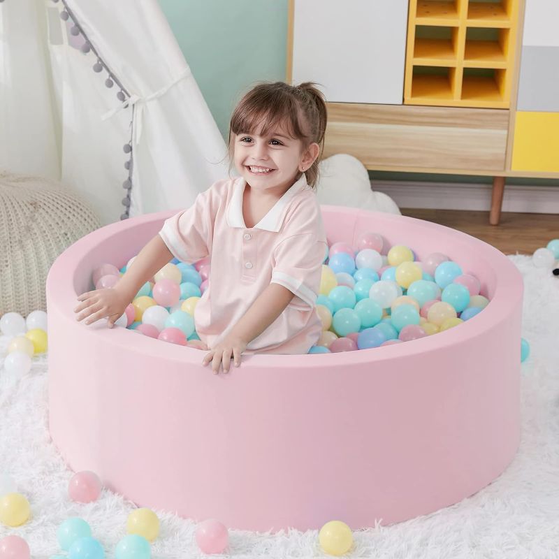 Photo 1 of Ball Pit for Toddlers, 35.4"x 11.8" Foam Ball Pits, Indoor Soft Round Baby Playpen for Children, Ideal Gift for Toddlers, Balls not Included (Pink)
