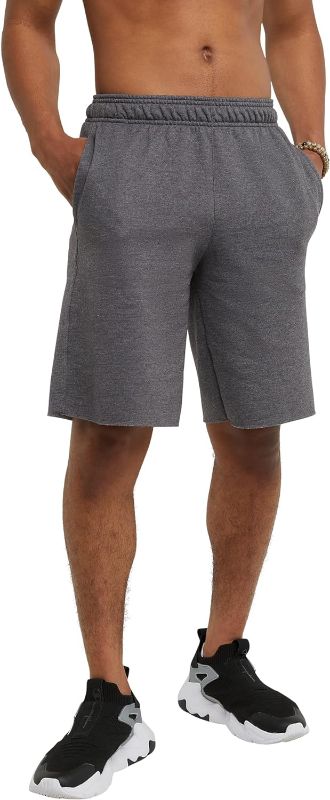 Photo 1 of Champion Men's Shorts, Powerblend, Long Shorts with Pockets for Men (Reg. or Big & Tall) Big & Tall 4X-Large Big Granite Heather C Patch Logo