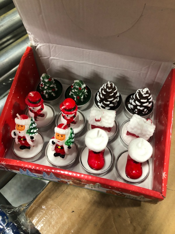 Photo 1 of 12 Pcs Christmas Taper Candles, White Tea Lights Candles, Santa Claus Christmas Tree Snowman Pinecone Shoe House Candles Gifts for Christmas Decor Party Bedroom Room Table Decorations, 6 Style